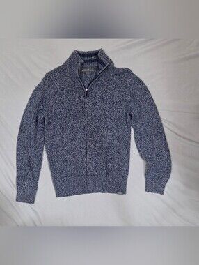Eddie Bauer Blue Marled Quarter-Zip Sweater